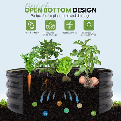 G GOOD GAIN Round Raised Garden Bed - 2Pcs 3x3x1ft Galvanized Steel Planter Boxes Outdoor with Rubber Edge Trim | Metal Raised Beds for Gardening Vegetables Flowers Fruits Herbs (Dark Grey)