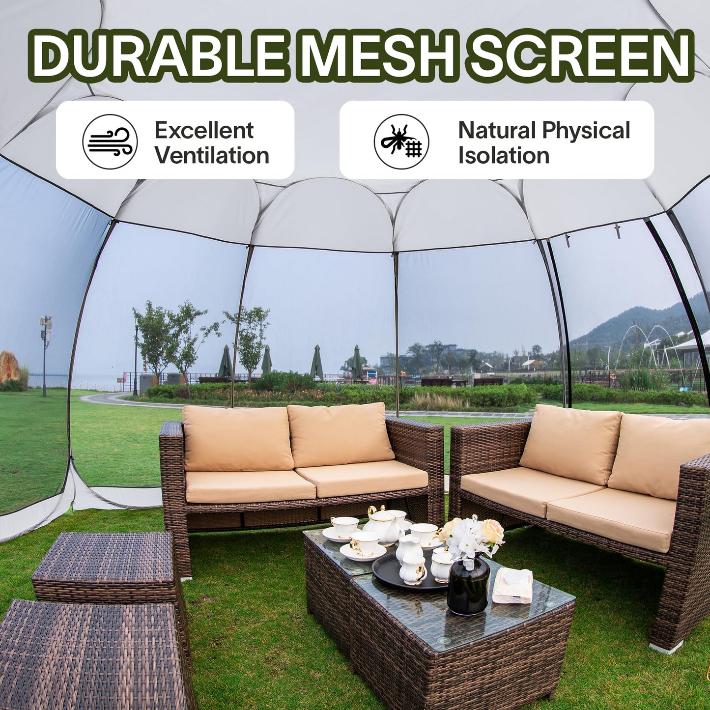 Alvantor 15'x15' Pop Up Screen House Tent, Instant Outdoor Gazebo with Mosquito Netting & UPF 50+ Sun Protection, Portable Canopy Shelter for Patio, Backyard, Camping (12-15 Person),Grey
