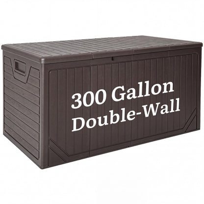 YITAHOME XXL 300 Gallon Extra Large Outdoor Deck Box, Lockable Resin Double-Wall Storage Box and Waterproof Patio Furniture Bin for Garden Tools & Pool Accessories, Brown