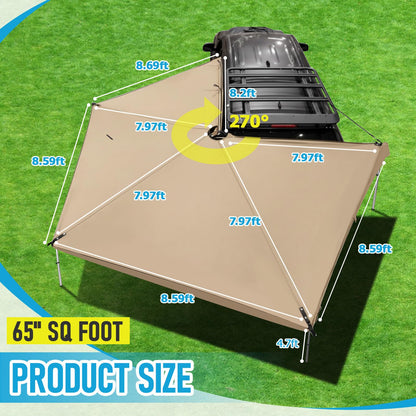 Canchiing 270 Degree Awning for SUV Truck RV, Heavy Duty Waterproof Car Awning with UPF 50+ Sun Protection, Easy Setup Overland Driver Side, 65 Sq Ft Coverage for Camping Outdoor
