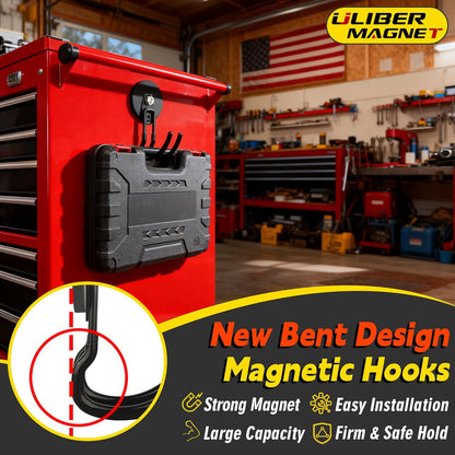 ULIBERMAGNET Extra Large Magnetic Hooks - Heavy Duty 2 Pack for Garage, RV & Tool Shed (Black, 3.46 Inch)