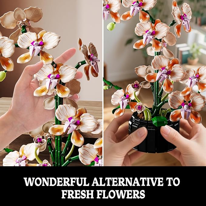 Champagne Orchid Flower Building Set Icon Flowers Building Block Compatible with Lego Stunning Botanical Display Gift for 8-14 Kids and Adults (866 Pcs)