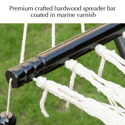 PNAEUT 2 Person Rope Hammocks for Outside, Handwoven Double Caribbean Hammock with Spreader Bar for Outdoor Indoor, Max 600 lbs Capacity (Cream)