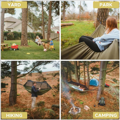 Sunyear All-Season Camping Hammock Shelter System - Complete Kit with Unique Trapezoid Hammock (Double, 500lbs Capacity) and 11ft Waterproof Rain Fly Tarp with Doors