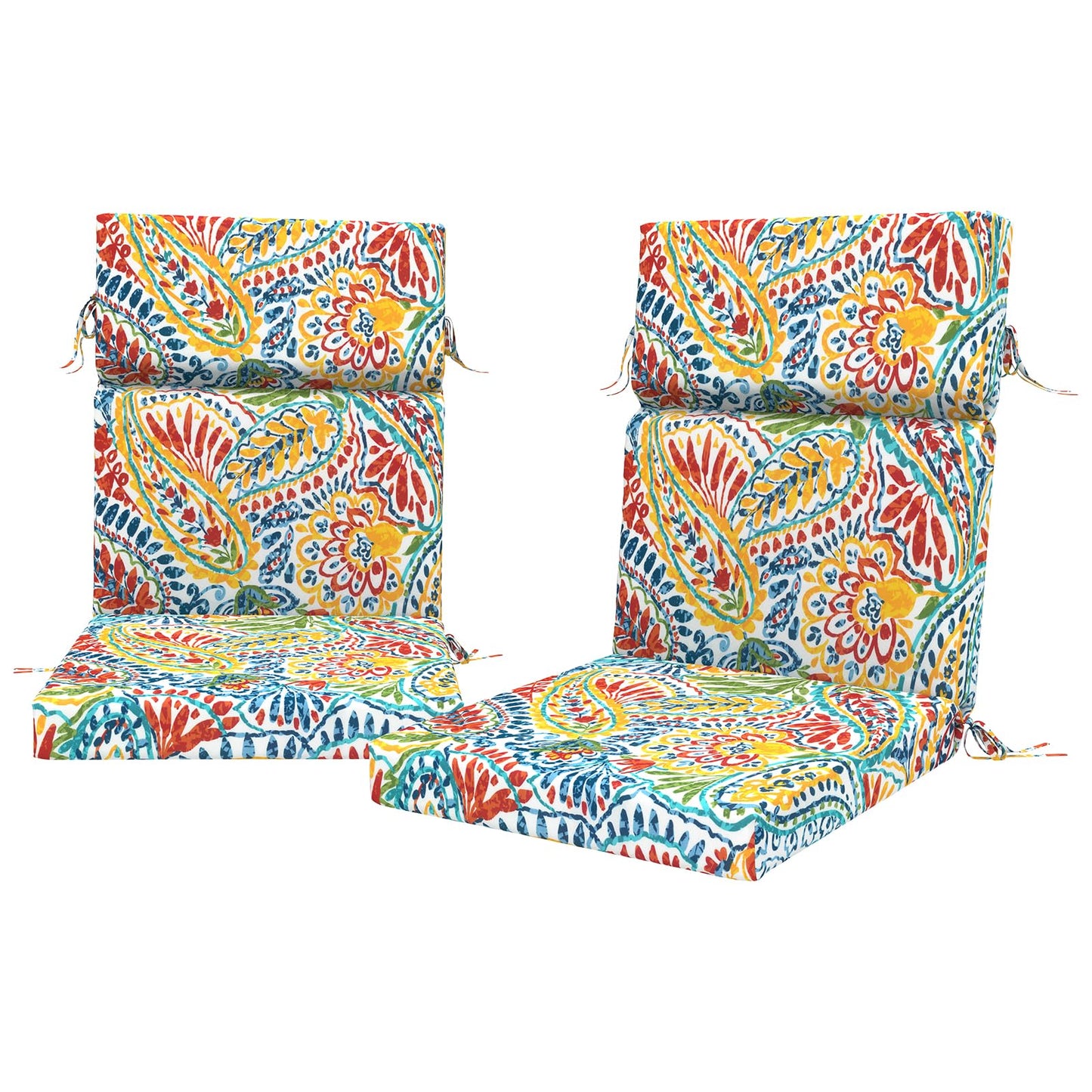 DYTXIII Outdoor High Back Chair Cushions Set of 2, 44"x22" Water Repellent Patio Seat Cushions with Elastic Sponge, All Weather Chair Pads for Rocking, Dining Chairs, Patio Furniture - Paisley Multi