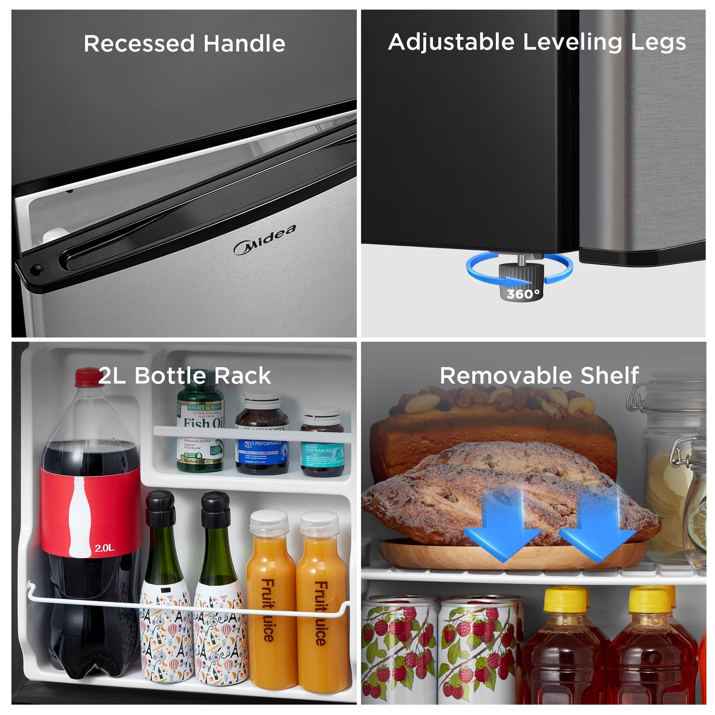 Midea MERM17B0ASL 1.7 Cu Ft Mini Fridge, Compact Refrigerator with Adjustable Thermostat, Reversible Door, Low Noise, Energy Efficient, Ideal for Dorm, Office, Bedroom, Steel Gray