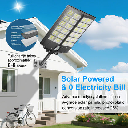 Jadisi 2-Pack Solar Street Light - 9000W Solar Street Lights Outdoor 300000LM, 7000K Commercial Parking Lot Light, Flood Outdoor Lights IP67 Waterproof with Motion Sensor, 3-Year Warranty