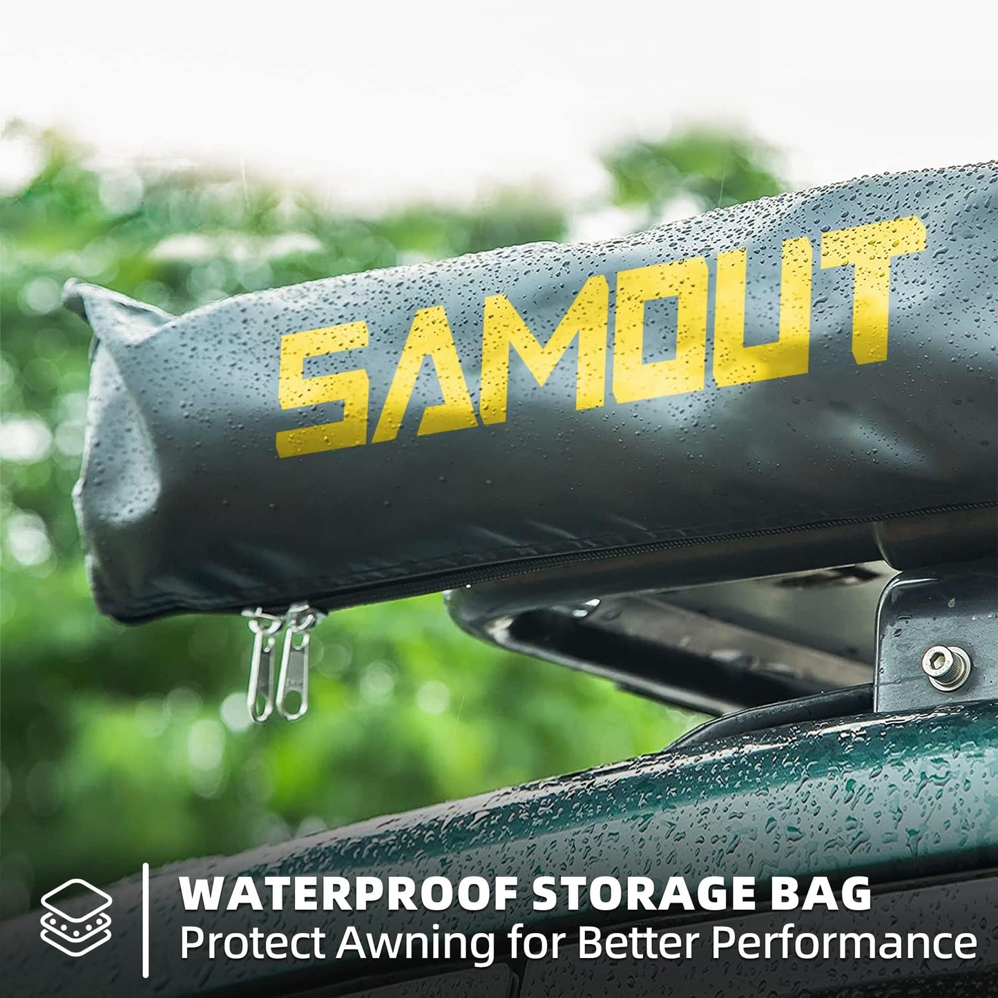 SAMOUT Vehicle Awning, 6.6ft x 10ft, Rooftop Pullout Ripstop UPF50+ Side Awning, Reinforced Hinges & Poles for Jeep/SUV/Truck/Van