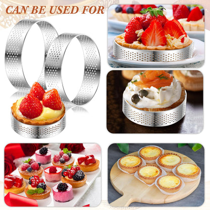 Mumufy 20 Pcs Perforated Tart Rings Round Stainless Steel Tart Rings for Baking Nonstick Metal Round Cake Ring for Pastry French Dessert Mousse Food Crisp Home Food Making Tool (4'')