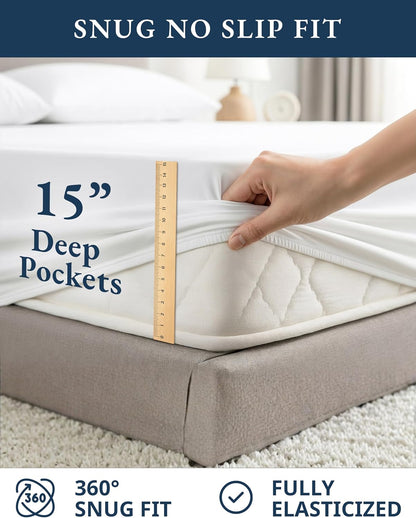 LANE LINEN 100% Organic Cotton Twin Sheets Set - Soft & Breathable Percale 3-Piece Bedding in White