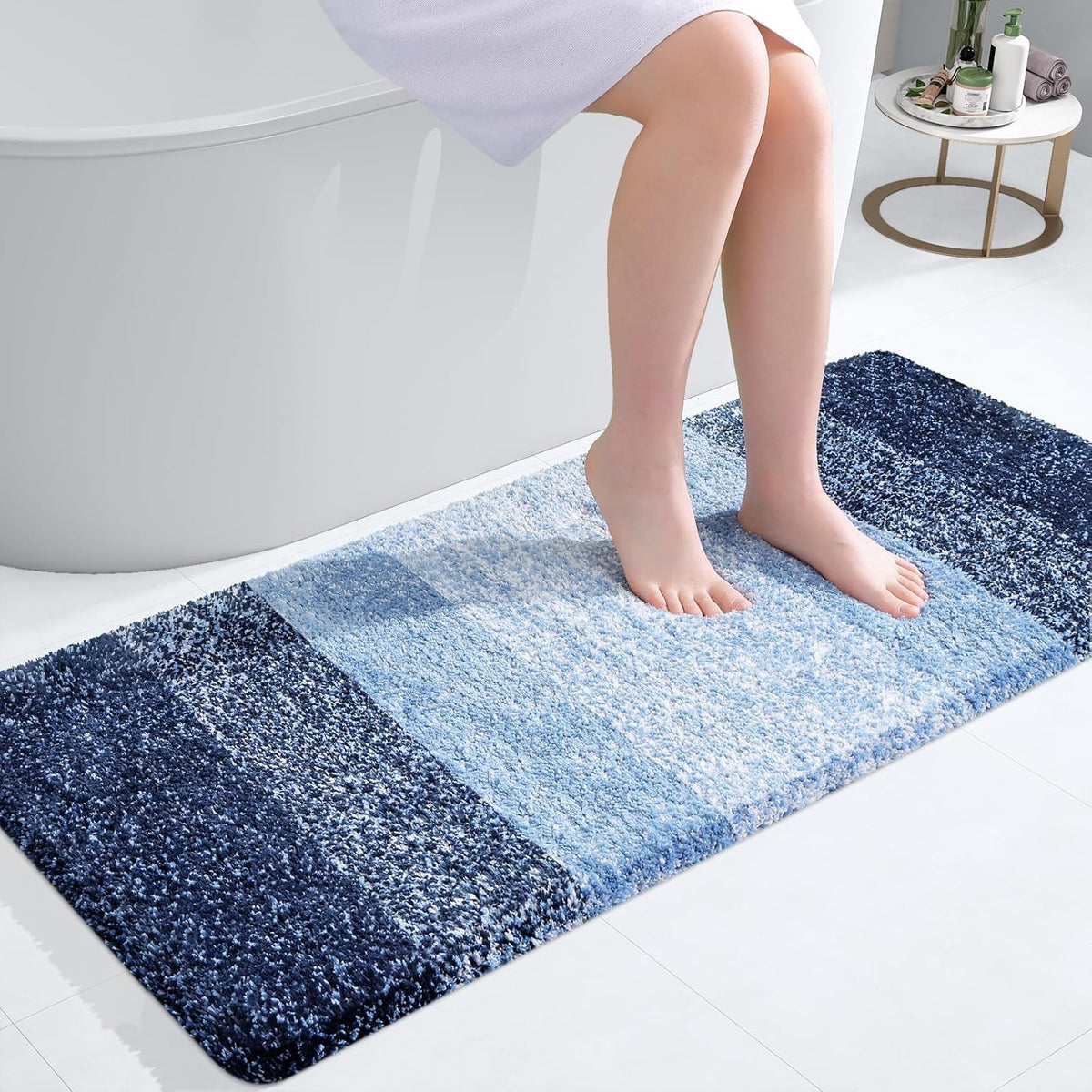 OLANLY Bathroom Runner Rug - Extra Soft Microfiber Mat with Rubber Backing | Quick Dry, Washable, 44x20 Navy