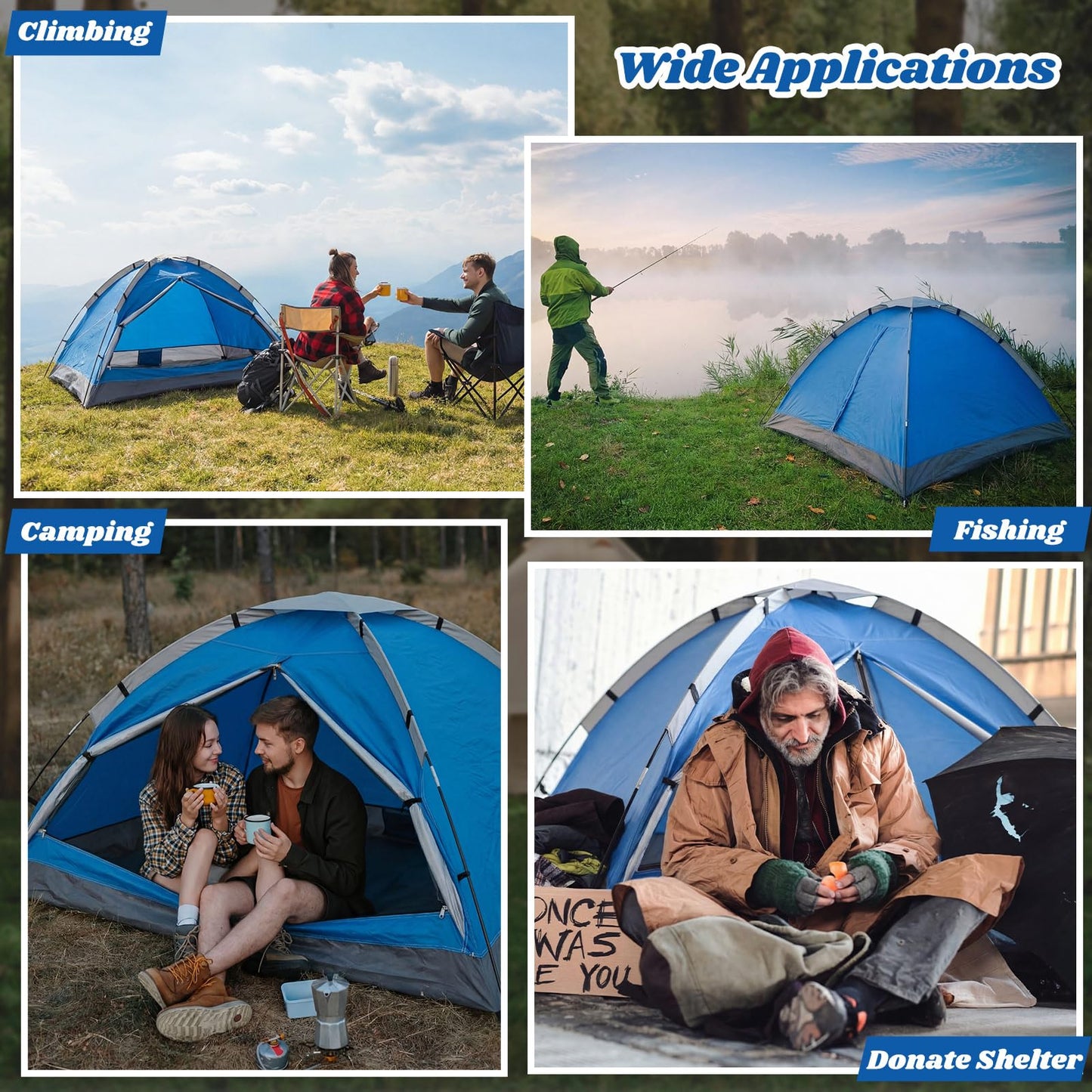 Woanger 12 Pack Bulk 2 Person Camping Tents for Homeless Lightweight Outdoor Tent with Rain Fly and Carrying Bag Waterproof Windproof Setup for Homeless Camping Backpacking(Blue)