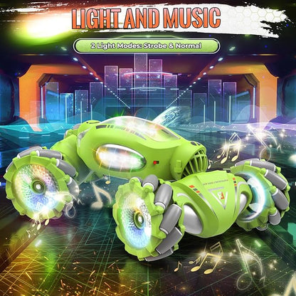 Gesture Sensing RC Stunt Car Toys Gifts for 6-8 8-12 Kids 2.4Ghz 4WD Hand Controlled RC Car with Light &amp Music &amp Spray Double-Sided 360° Rotating Birthday for Boys