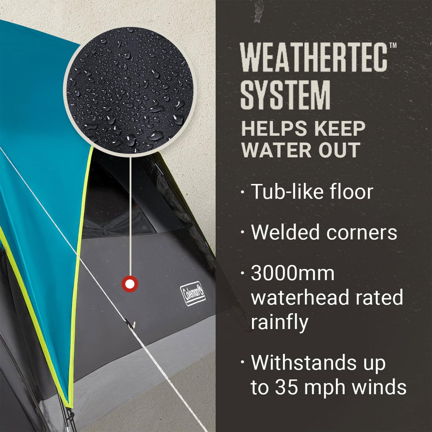 Coleman Carlsbad 4 Person Dark Room Dome Camping Tent with Screen Room, E Ports, Side Windows, and WeatherTec System, Teal Blue/Black