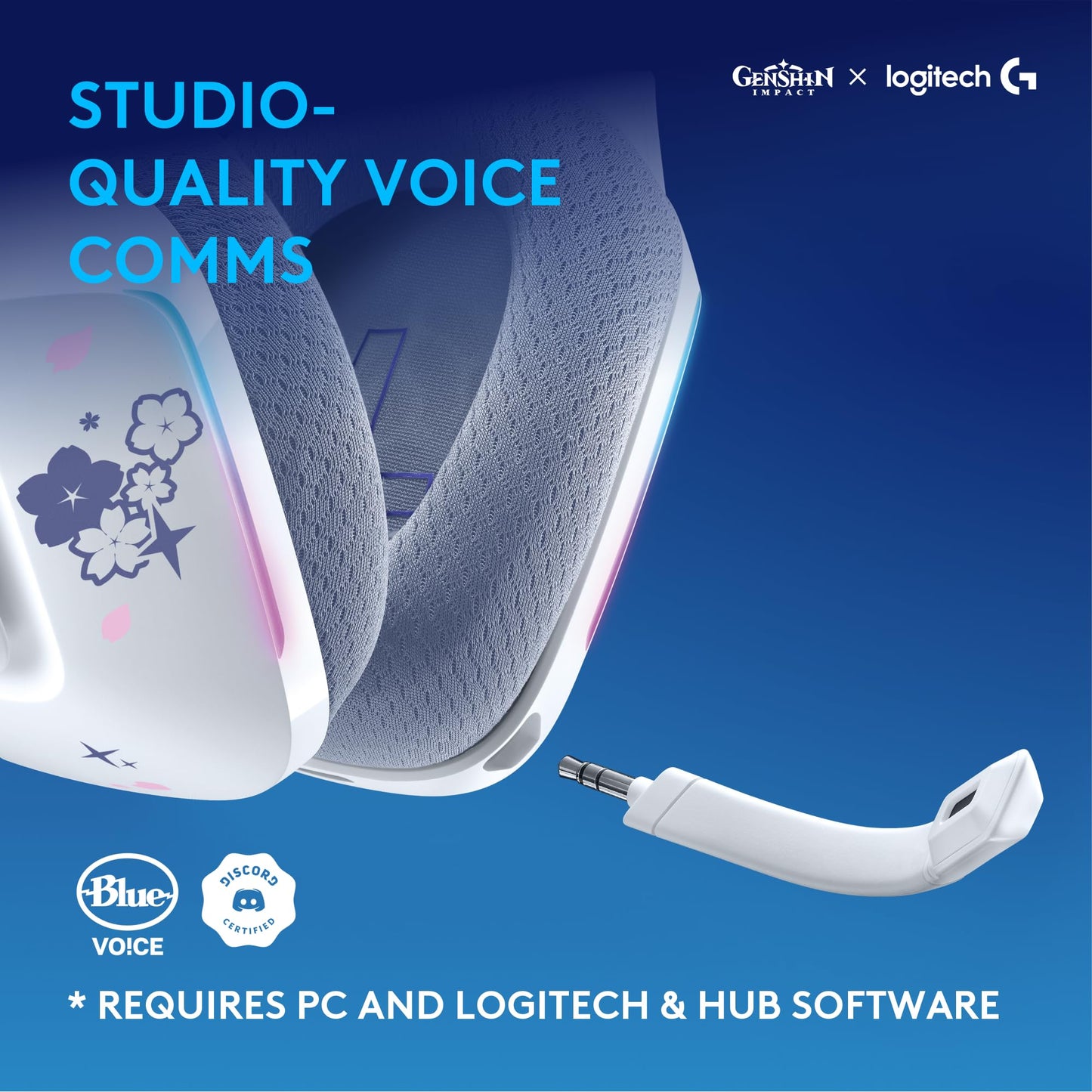 Logitech G733 Lightspeed RGB Wireless Gaming Headset with Suspension Headband, Kamisato Ayaka Special Edition, LIGHTSYNC RGB, Blue Voce mic Technology and PRO-G Audio Drivers