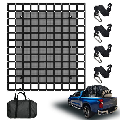 Ganggend 96” x 81“ Heavy Duty Cargo Net with Mesh, Truck Bed Net with J Hooks Accessories, 1500lbs Load Bearing Capacity, Truck Bed Cargo Net Organizer for Pickup Trucks (8' x 6.7')