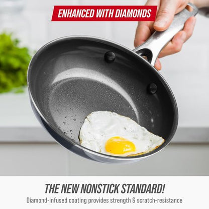 Blue Diamond 8" Nonstick Frying Pan - Ceramic Diamond Infused, PFAS-Free, Dishwasher & Oven Safe, Gray