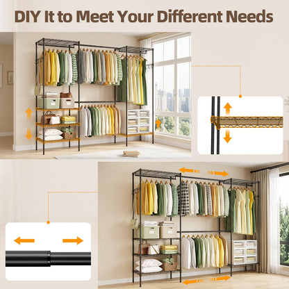 UEAKPIC Heavy Duty Wire Garment Clothes Rack, Adjustable Freestanding Expandable Clothing Rack with 4 Hanging Rods, 15.7" D x (70.9"-90.6") W x 76.8" H, Max Load 1000lbs, Black