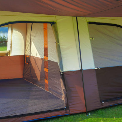 KTT Extra Large Tent 12-14 Person,Family Cabin Tents,2 Rooms,Straight Wall,2 Doors 4 Windows with Mesh,Waterproof,Straight Wall,Big Tent for Outdoor,Picnic,Camping,Gathering(Brown)
