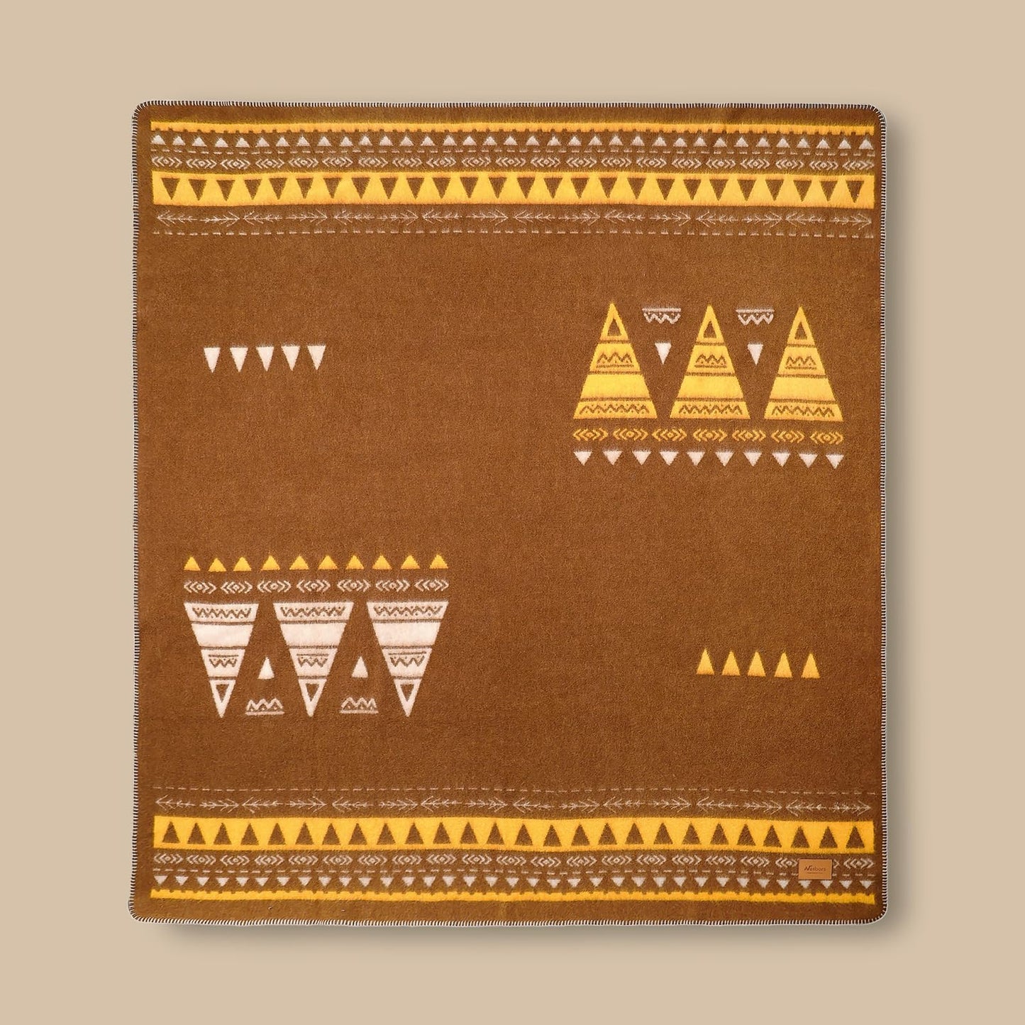 Netbors 100% New Zealand Wool Luxury Throw Blanket, Super Soft Warm Durable for Outdoor Camping and Home Use, Decorative Tribal Blanket for Sofa and Bed, Yellow Totem, 60x70 Inches