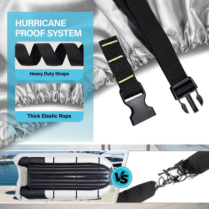 YimSting 1200D Inflatable Boat Cover with Motor Cover, 100% Waterproof Cover for Inflatable Dinghy 12-13 Feet,Anti UV Canvas with Hurricane Proof System for Storage, Mooring,Trailer,Sliver Gray