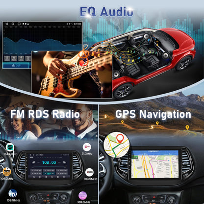 [4 Core 2+64] Volxcereo Car Radio for Jeep Compass 2017 2018 2019 2020, 10.1 inch Android Touchscreen Stereo with Carplay & Android Auto, GPS/WiFi/Bluetooth/SWC/FM/RDS