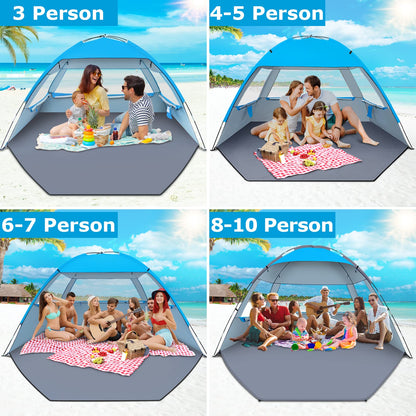 Gorich Beach Tent Sun Shelter for 3/4/6/8/10 Person with UPF 50＋ UV Protection, Lightweight & Easy Setup Beach Shade Canopy, Portable Beach Shade Tent Beach Cabana