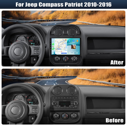 8 Core 6+128G Android 15 for Jeep Compass Patriot 2010-2016 A-pple Car Stereo Radio with Wireless CarPlay Android Auto, 10”1280×720P IPS Touchscreen Bluetooth 5.0 GPS WiFi 32EQ DSP 59UI Rear Camera