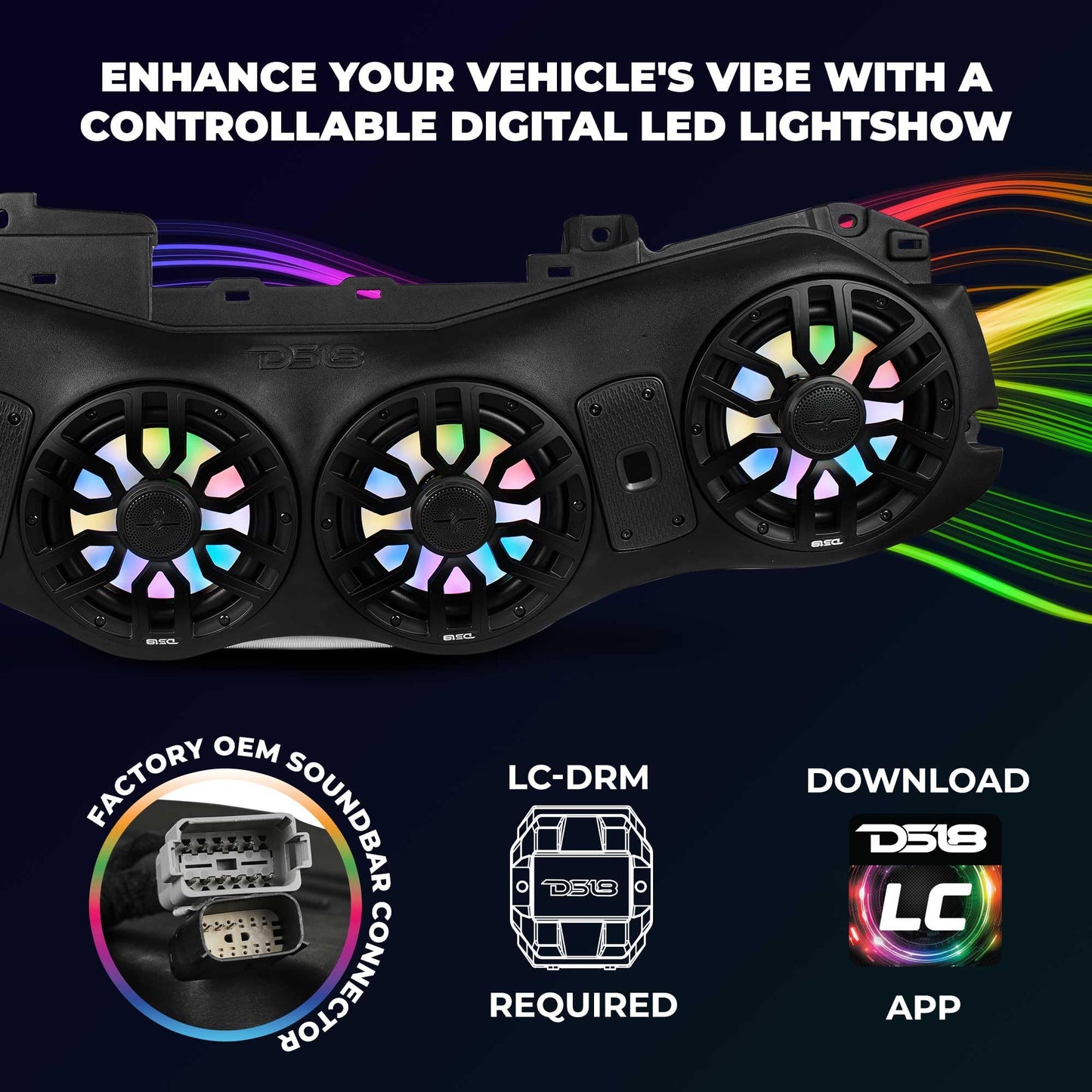 DS18 JL24-SBAR/BKLD Overhead Sound Bar System with 4X 8 Marine Speakers with Digital Dream LED Lights, Compatible with Jeep Wrangler/Gladiator JL/JLU/JT 2024 to Present, OEM Fit