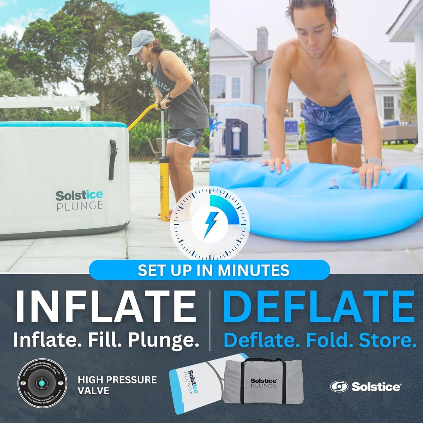 SOLSTICE 1-2 Person Cold Tub, Inflatable Plunge Bath w/Insulated Lid, 100-Gallon Capacity - Includes Pump, Spacious 30-Inch Deep Interior, Durable Drop-Stitch Construction