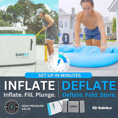 SOLSTICE 1-2 Person Cold Tub, Inflatable Plunge Bath w/Insulated Lid, 100-Gallon Capacity - Includes Pump, Spacious 30-Inch Deep Interior, Durable Drop-Stitch Construction