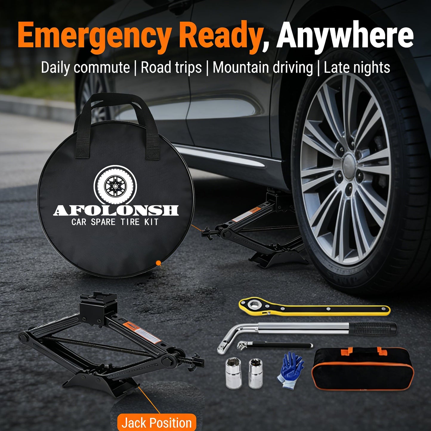 Afolonsh Spare Tire Kit Compatible with 2019-2026 Cadillac CT5 And CT5-V | 135/80R18 Spare Wheel on 18x4 Rim | 5x120 Bolt Pattern | 26.5" Rolling Diameter | Includes Car Jack Kit & Tire Carrying Case