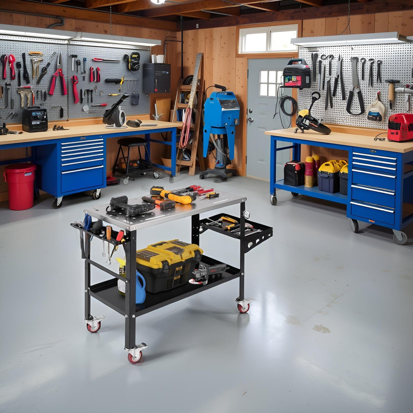 ERGOMASTER Welding Table 36'' x 18'',1200LBS Steel Weld Workbench with Wheels, 8 Tool Slots and 5/8" Fixture Holes for Welder Garage & Workshop