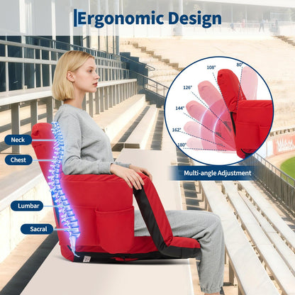 Garvee Stadium Seats with Back Support and Padded Cushion - Extra Wide 24.5" Bleacher Chair with Anti-Slip Mat - Reclining Stadium Football Seats - 6 Adjustable Angle, Large Pockets, Cup Holders - Red