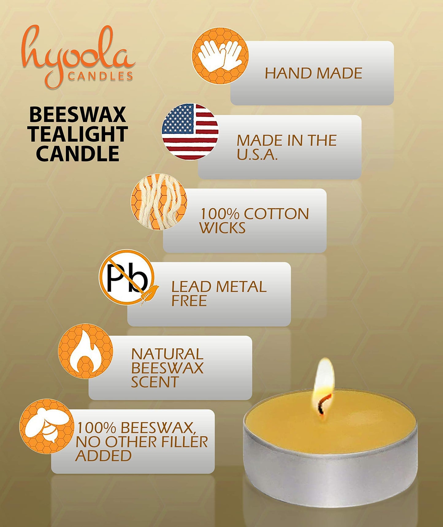 HYOOLA Beeswax Tealight Candles in Aluminum Cup - 12 Pack - 100% Pure Natural Beeswax Candles