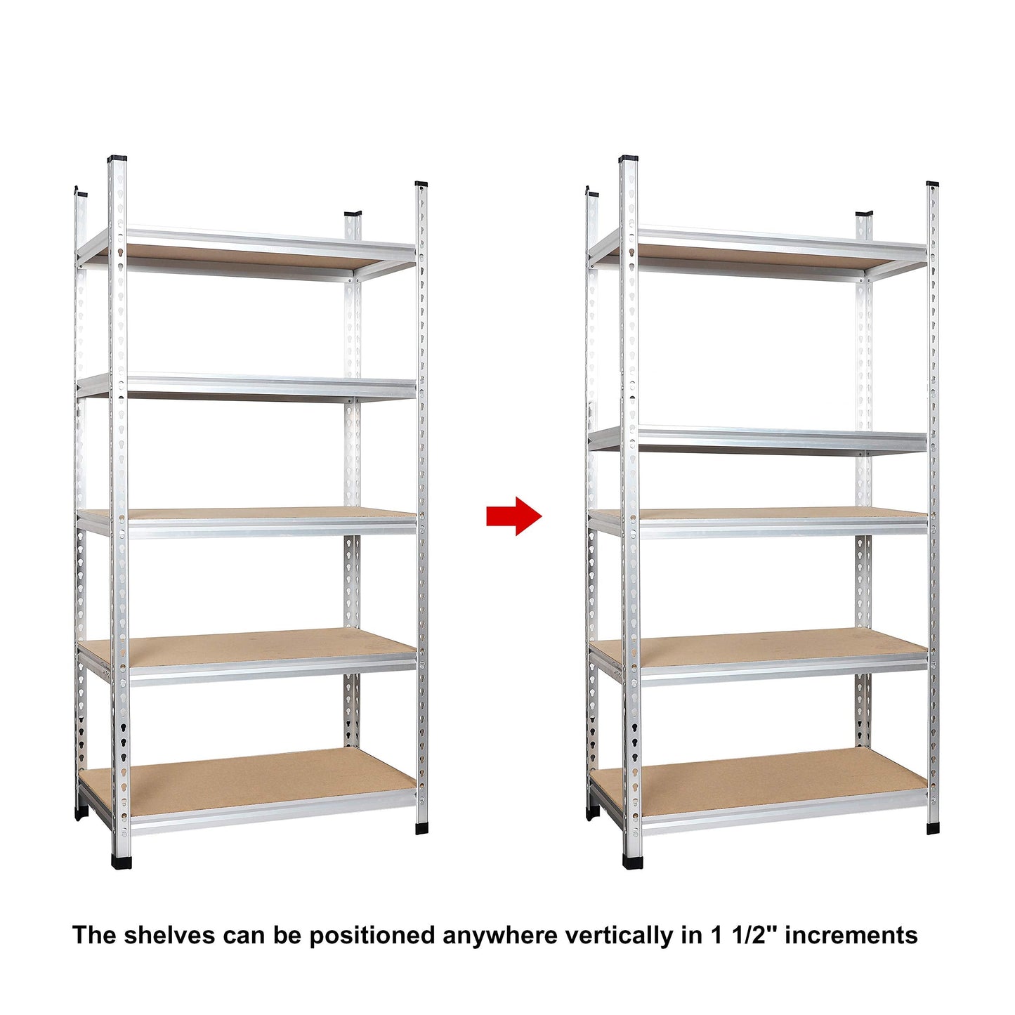 Amazon Basics 5-Tier Medium Duty Garage Shelving Unit, Sturdy Adjustable Storage Shelves, Easy to Assemble, 48" x 18" x 72", Aluminum
