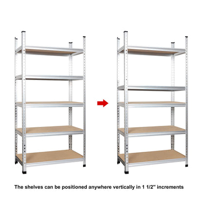 Amazon Basics 5-Tier Medium Duty Garage Shelving Unit, Sturdy Adjustable Storage Shelves, Easy to Assemble, 48" x 18" x 72", Aluminum