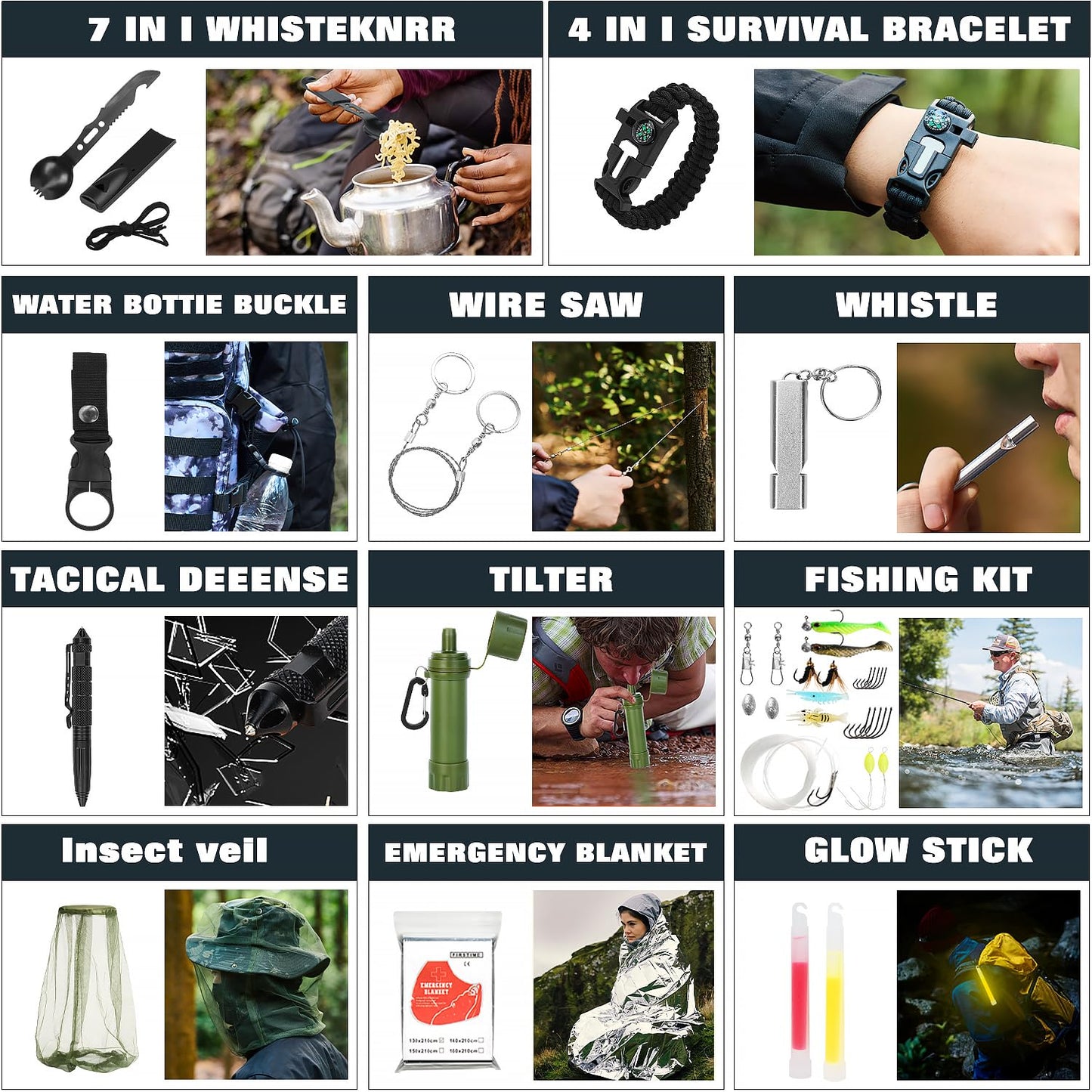 Skywod, Professional Survival Gear Set - First Aid Kit and Large Camping Backpack, Camping Equipment for Adventure Outdoor Hiking Adventurers - (White Camouflage)