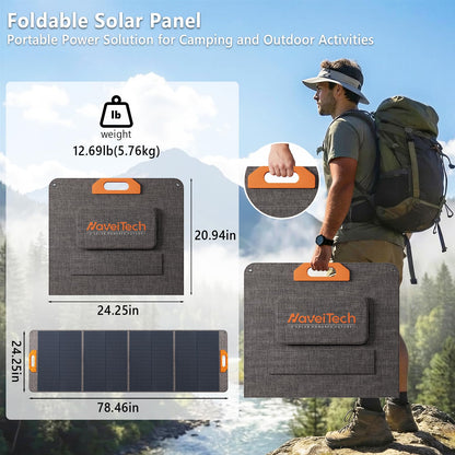 NaveiTech 200W Portable Solar Panel, 25% High Efficiency Foldable Solar Panel Charger for Power Station, for Power Station, with Sturdy Kickstands, Fast Setup for Camping, RV, Pickup, Marine Off-Grid