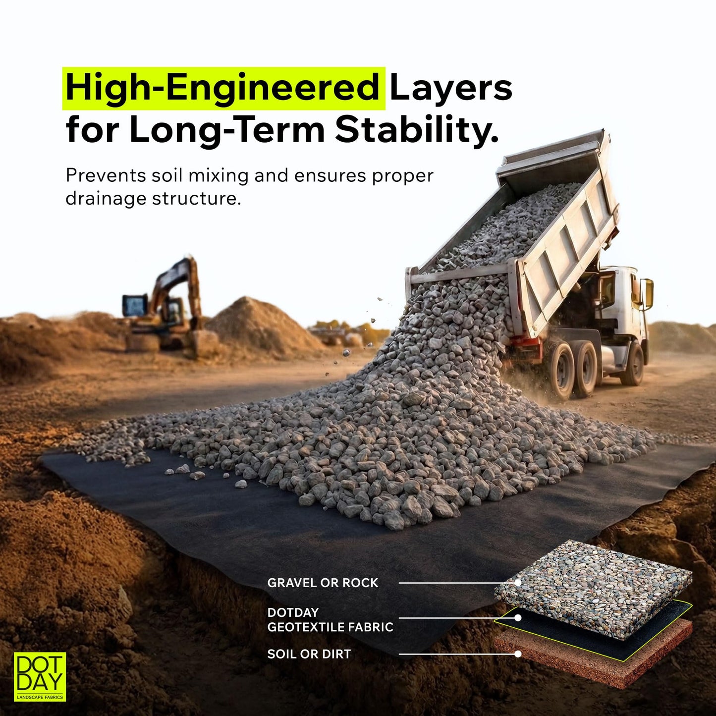 DOTDAY 8 oz Non-Woven Geotextile Fabric 6ft x 50ft, Heavy Duty Driveway Underlayment for Gravel, French Drain Fabric, Paver Base & Erosion Control, UV-Stabilized Permeable, Black, Terra