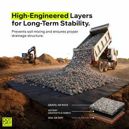 DOTDAY 8 oz Non-Woven Geotextile Fabric 6ft x 50ft, Heavy Duty Driveway Underlayment for Gravel, French Drain Fabric, Paver Base & Erosion Control, UV-Stabilized Permeable, Black, Terra