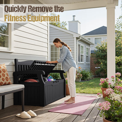 Acurax 80-Gallon Outdoor Storage Bench, Waterproof Deck Box with Lockable Lid & Armrests for Patio, Garden, Pool, Black