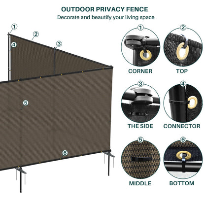 Bynbbur 5'x24' Outdoor Privacy Screen Freestanding with Iron Poles and Stakes, Temporary Dog Fencing, Backyard Divider, Metal Garden Fence for Pool Patio Barrier Border, Brown
