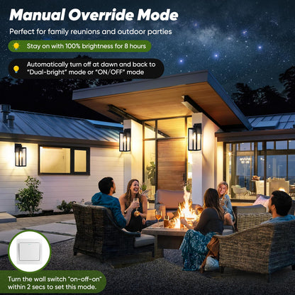 BesLowe Motion Sensor Outdoor Wall Lights, 15in Black Metal Sconce Lanterns, Dusk to Dawn, 3 Lighting Modes, 2-Pack