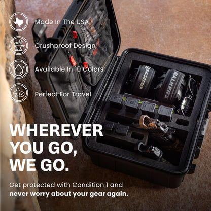 Condition 1 16" 2 Pistol Case, Model 179, Heavy Duty Waterproof Hard Gun Case with 8 Slot Mag with Pre-Cut Foam, 16" x 13" x 6.86"