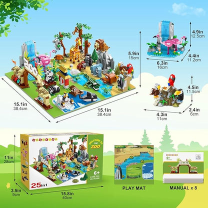 HOGOKIDS 25 Animals Zoo Building Set with Play Mat - 8 Pack Zoo Scene modules Blocks Toy for Easter Valentines Day Party Favors Classroom Prizes Fillers Birthday Gifts for Kids Boys Girls 6+ (1460PCS)