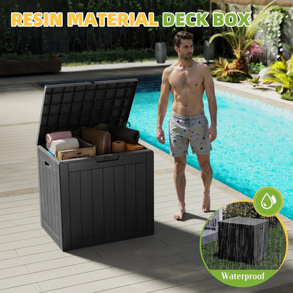 Resin Deck Box 35 Gallon - Waterproof & UV-Resistant Outdoor Storage for Cushions, Tools | Black