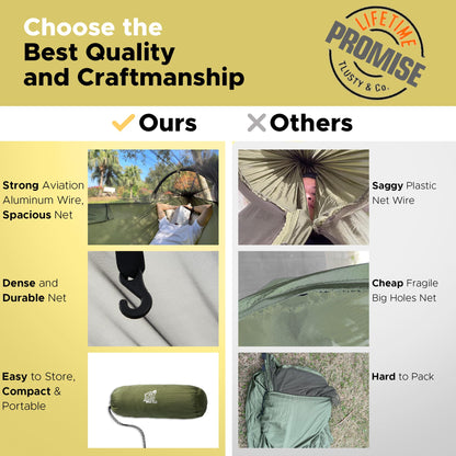 Miztli Camping Hammock with Net & Rain Fly All-in-1 - Double & Single Portable Hammock Ripstop Nylon, Complete Kit w/Adjustable Tree Straps for Backpacking, Outdoor, Travel