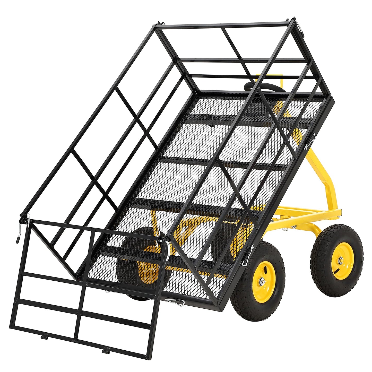 Heavy Duty 1500 Lbs Capacity Mesh Steel Garden Cart Folding Utility Wagon with Removable Sides, Garden Cart on Wheels for Gardening Soil, Tools, and Plant Transport