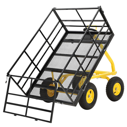 Heavy Duty 1500 Lbs Capacity Mesh Steel Garden Cart Folding Utility Wagon with Removable Sides, Garden Cart on Wheels for Gardening Soil, Tools, and Plant Transport